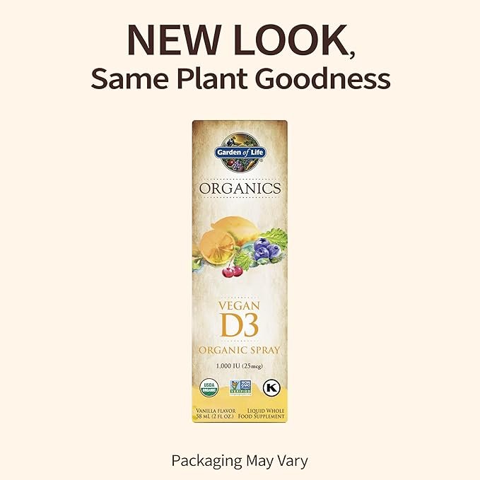 1 Garden of Life Organics Vegan Vitamin D3 for Women and Men, Liquid 1000 IU Per Spray, D3 Plus Omegas - Vanilla Flavor - 125 Servings - 2fl oz Liquid Whole Food D3 Vitamin Supplement