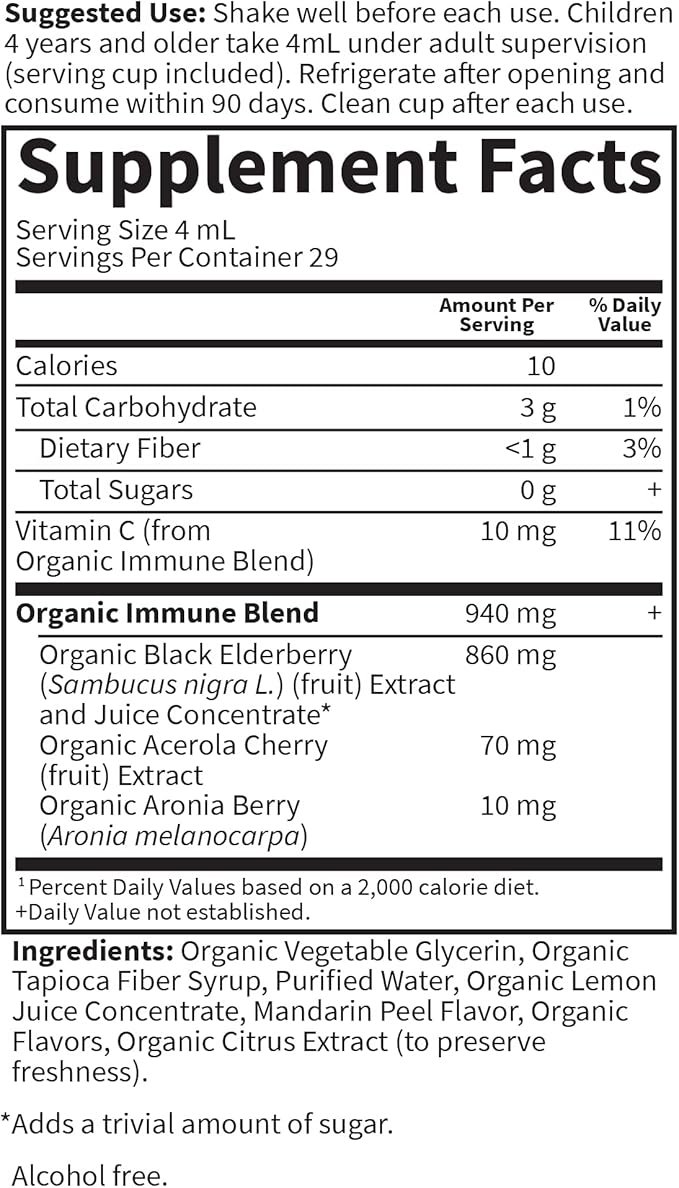 4 Garden of Life Organic Sambucas Elderberry Syrup for Kids Plus Aronia Berry & Acerola Cherry with Vitamin C for Immune Support, Sugar Free, Liquid, 3.9 Fl Oz