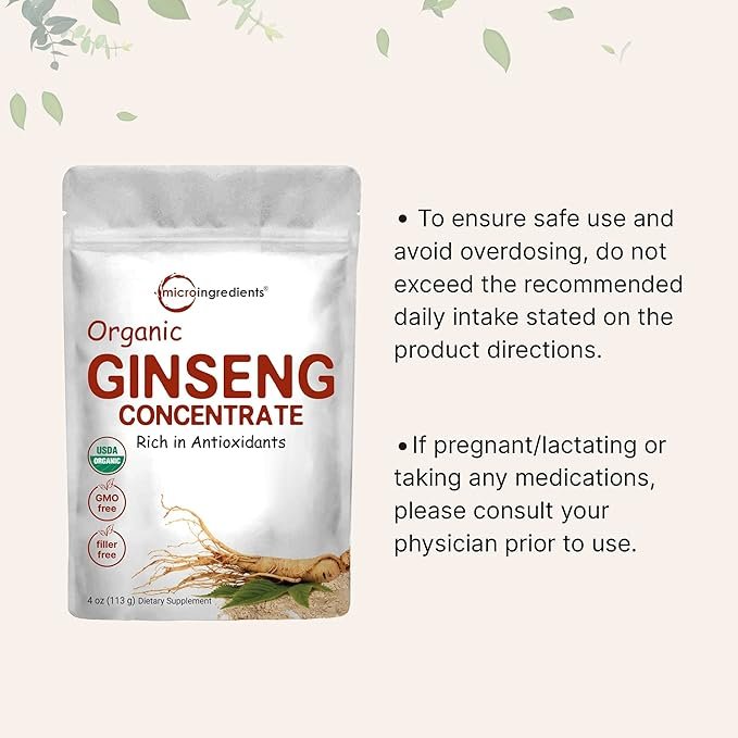 2 Micro Ingredients Maximum Strength Organic Korean Ginseng Root 200:1 Powder, 4 Ounce, Red Panax Ginseng Powder, Active Ginsenosides, Vegan Friendly