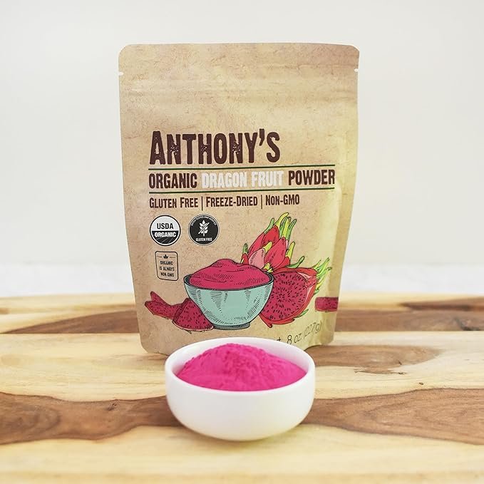 5 Anthony's Organic Dragon Fruit Powder, 8 oz, Freeze Dried, Gluten Free, Non GMO