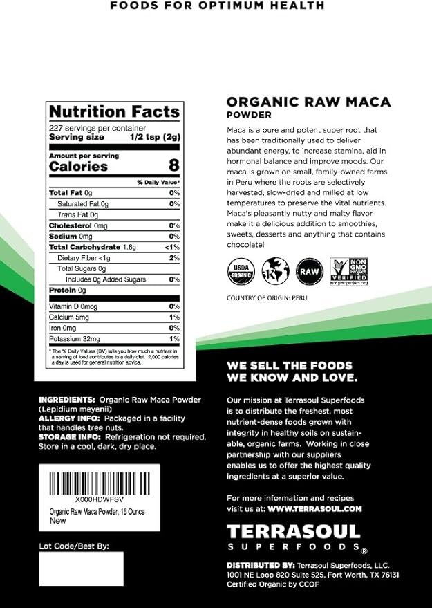 1 Terrasoul Superfoods Organic Raw Maca Powder, 1 Lb - Premium Quality, Supports Increased Stamina & Energy