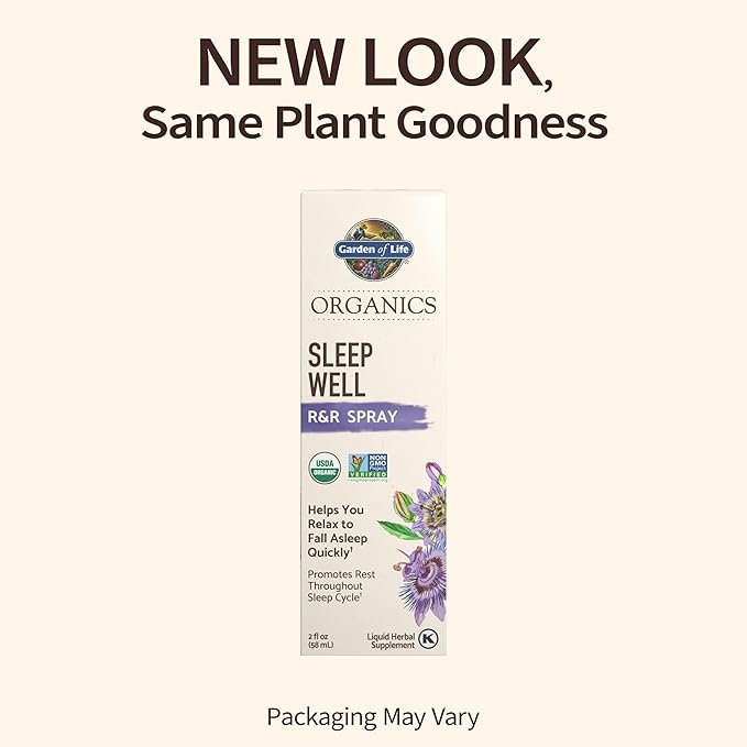 1 Garden of Life Organics Sleep Well R&R Spray (58 mL) Liquid - Relax & Rest, Green Tea Extract L-Theanine, Chamomile, Lemon Balm - Non-GMO Vegan & Gluten Free Herbal Supplements, 2 Fl Oz