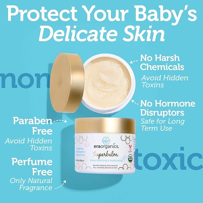 3 Era Organics Healing Ointment for Babies - USDA Certified Organic Natural Gentle Moisturizer for Sensitive Skin Prone To Baby Eczema, Cradle Cap (Infant Seborrheic Dermatitis), Rashes, Hives & More