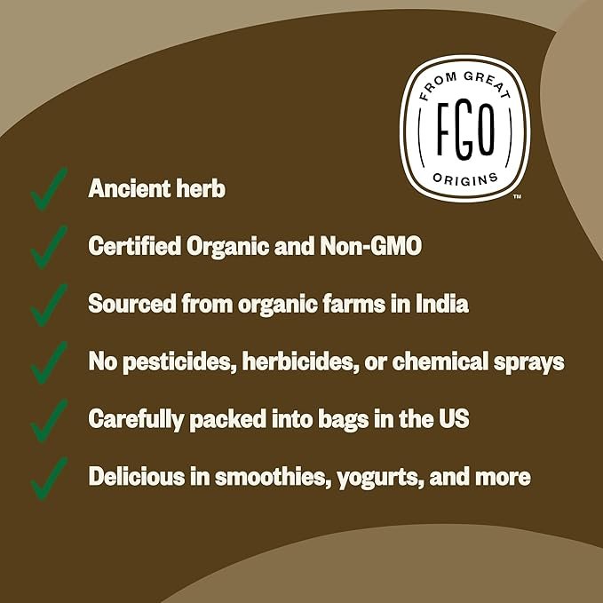 6 FGO Organic Ashwagandha Root Powder, Sourced from India, 16oz, Packaging May Vary (Pack of 1)