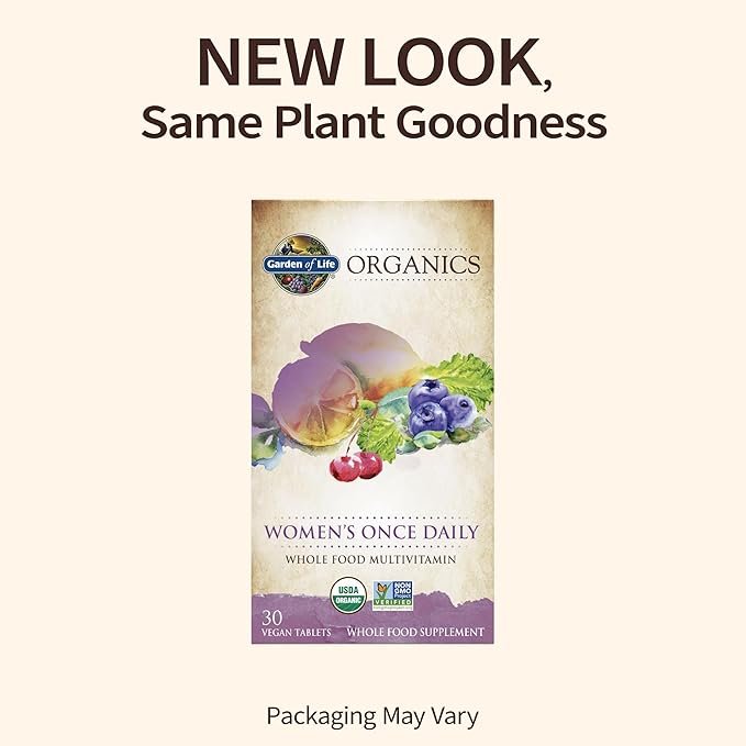 1 Garden of Life Organics Women's Once Daily Multi - 30 Tablets, Whole Food Multi with Iron, Biotin, Vegan Organic Vitamin for Womens Health, Energy Hair Skin & Nails