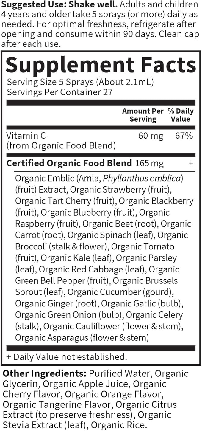 5 Garden of Life Organics Vitamin C for Kids and Adults, Organic Vitamin C Spray for Skin Health - Cherry Tangerine, Vitamin C Supplement Antioxidant for Immune Support, 2 fl oz Liquid Drops