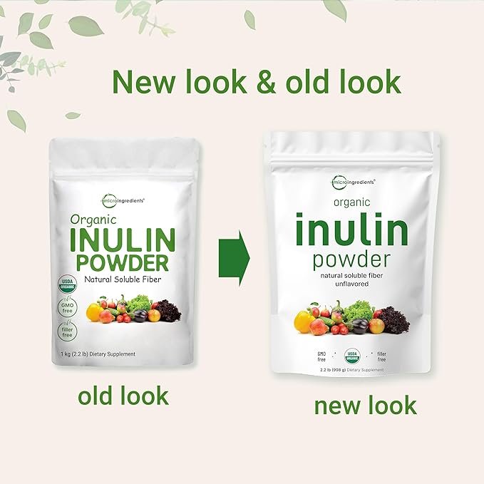 3 Organic Inulin FOS Powder (Jerusalem Artichoke), 2.2 Pounds (35 Ounce), Quick Water Soluble, Prebiotic Intestinal Support for Colon and Gut Health, Natural Fibers for Smoothie & Drinks, Vegan Friendly