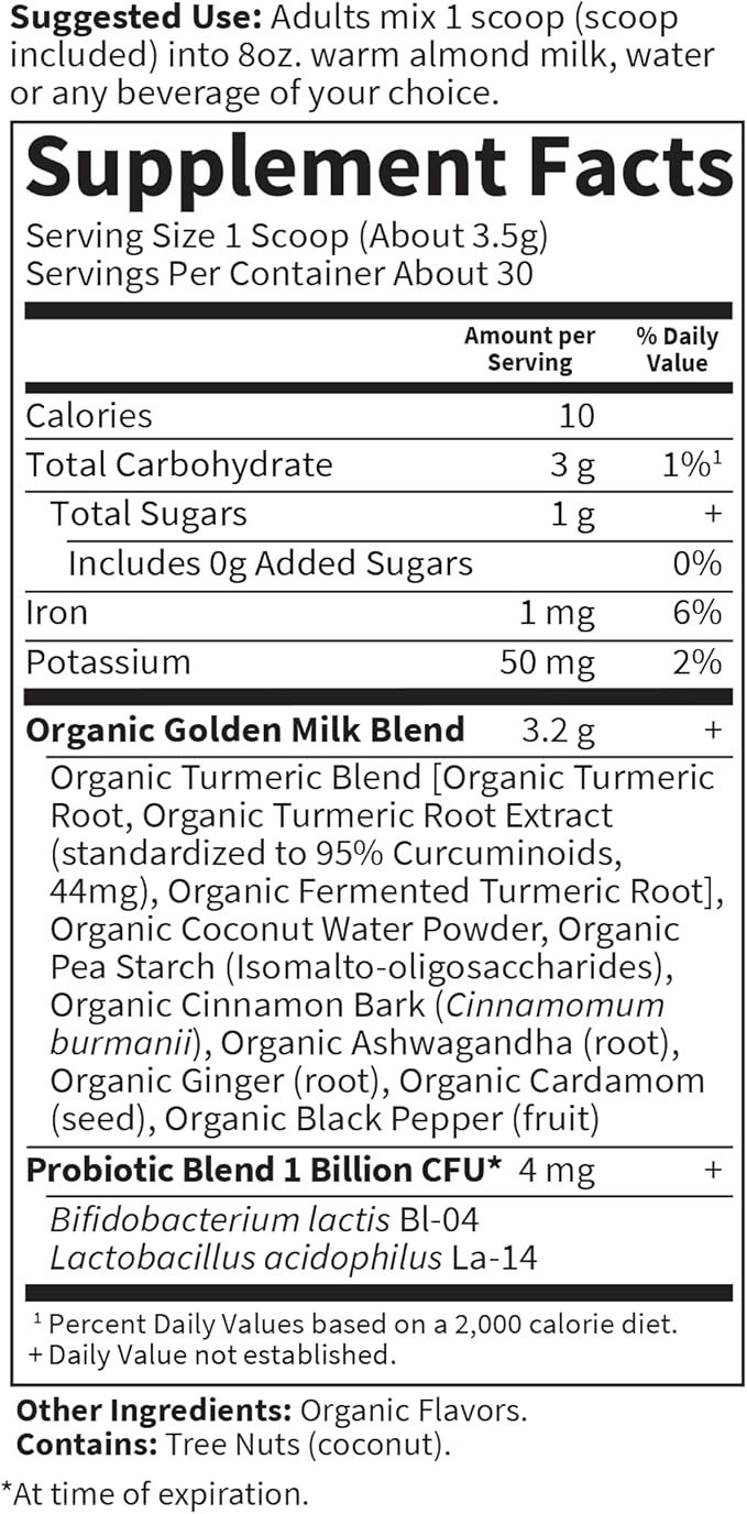 5 Garden of Life Organics Golden Milk Recovery & Nourishment Powder - 44mg Turmeric Curcumin (95% Curcuminoids), Ashwagandha - Organic Non-GMO Vegan & Gluten Free Herbal Supplements, 30 Servings