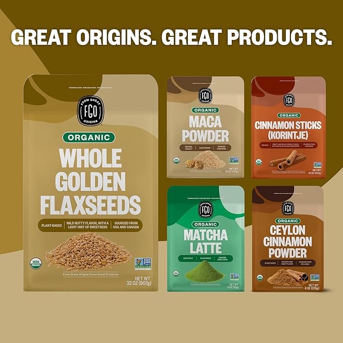 6 Organic Whole Golden Flax Seeds | Sproutable | Grown in USA | 16 oz Resealable Bag (1lb) | by FGO