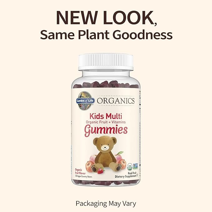 1 Garden of Life Organics Kids Gummy Vitamins - Fruit - Certified Organic, Non-GMO & Vegan Complete Children's Multi - B12, C & D3 - Gluten, Soy & Dairy Free, 120 Real Fruit Chew Gummies