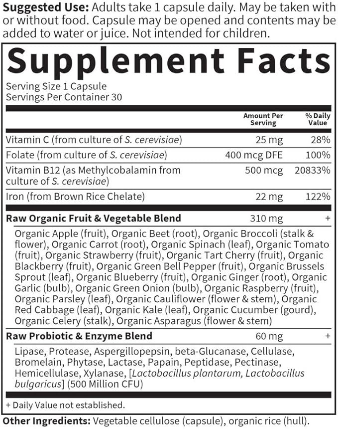 3 Vitamin Code Raw Iron 30ct Capsules