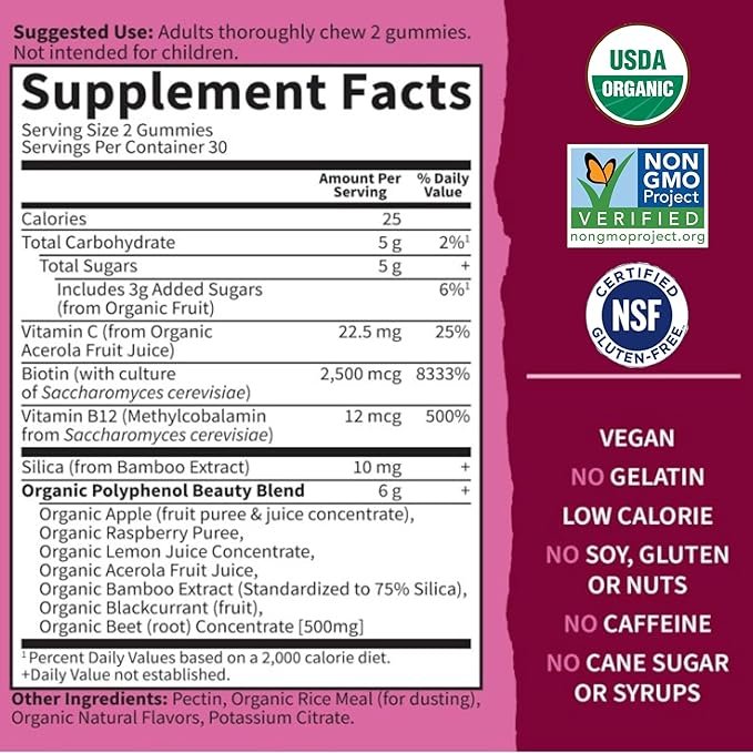 3 Garden of Life Organic Beet Root Gummies Made of Pectin with Antioxidants, Vitamin C, Biotin & B12 for Hair, Skin & Nails – Beets Beauty Gummies – Vegan, Gluten Free, Non GMO, Raspberry, 30 Servings