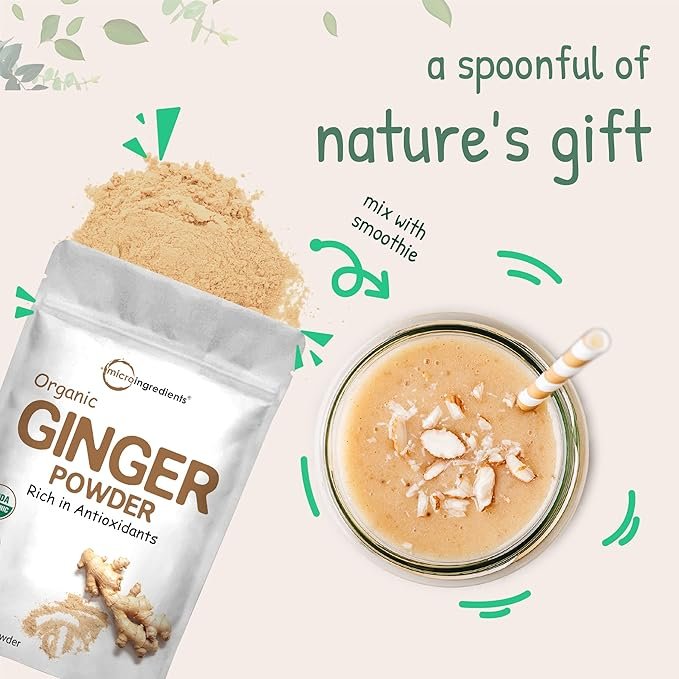 5 Organic Ginger powder, 2lbs (32oz) | Premium Source for Spice & Seasoning | Great for Baking, Cooking & Tea | Additive Free, Non-GMO, Bulk Supply
