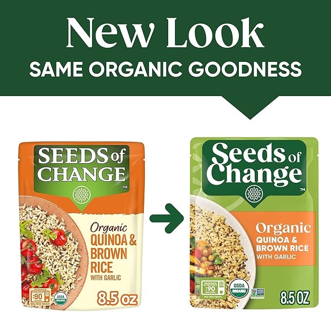 2 SEEDS OF CHANGE Organic Quinoa & Brown Rice with Garlic, Microwaveable Ready to Heat, 8.5 Ounce (Pack of 12)