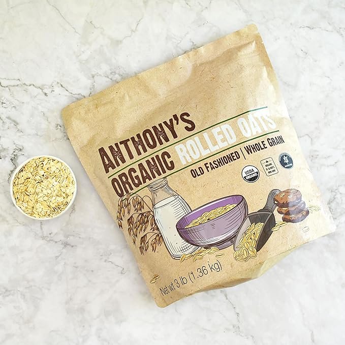 4 Anthony's Organic Rolled Oats, 3 lb, Gluten Free, Non GMO, Old Fashioned, Whole Grain