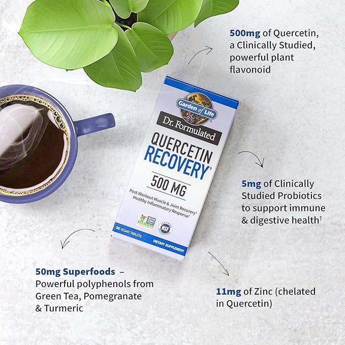 1 Garden of Life Quercetin Post Workout Recovery with Zinc, Turmeric & Green Tea – Dr Formulated – Healthy Inflammatory Response & Joint Support - Gluten Free, Non GMO, Carbon Neutral – 30 Tablets