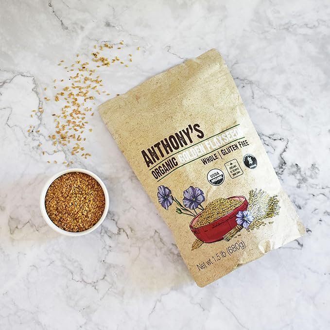 5 Anthony's Organic Whole Golden Flaxseeds, 1.5 lb, Gluten Free, Non-GMO, Vegan