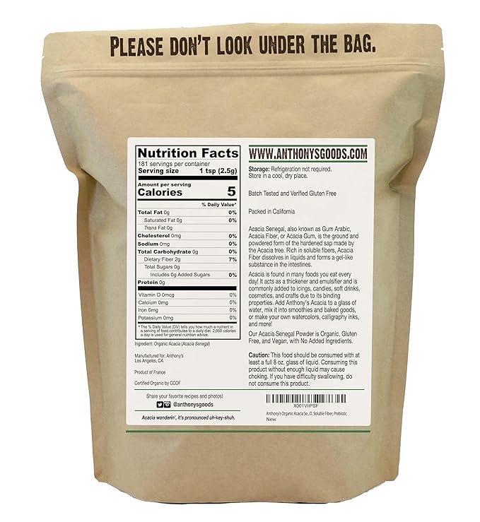 1 Anthony's Organic Acacia Senegal Powder, 1 lb, Batch Tested Gluten Free, Non GMO, Soluble Fiber, Prebiotic