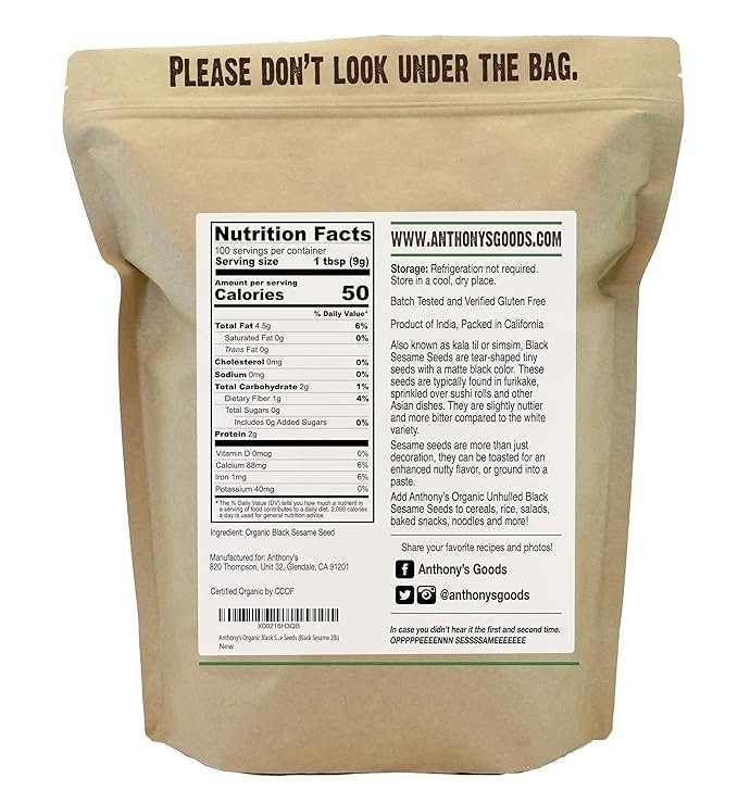1 Anthony's Organic Black Sesame Seeds, 2 lb, Raw, Unhulled, Batch Tested & Verified Gluten Free, Keto Friendly