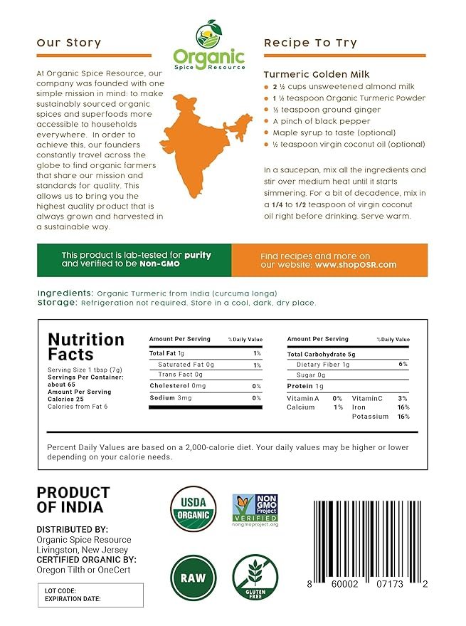 3 Organic Turmeric Powder w/Curcumin | 32 Ounce (Pack of 2) | USDA Organics and Non-GMO | 100% Raw and Natural by OSR
