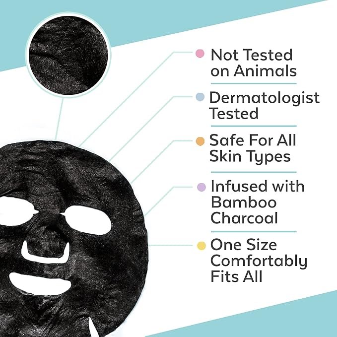 3 Viva Naturals Charcoal Face Mask Set (8 Pack) - Collagen & Hyaluronic Acid Face Mask for Skin Care - Moisturize and Brighten with 4 Varieties of Facial Sheet Mask