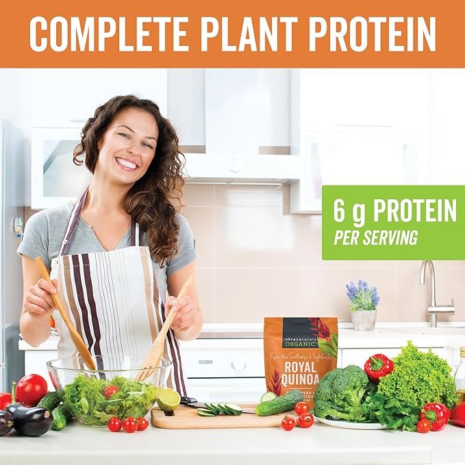 5 Viva Naturals Organic Quinoa, 4 lb - Plant Based Protein, Fiber and Iron - Pre-Washed Whole Grain Rice and Pasta Substitute for Quinoa Salad - USDA Organic, Gluten Free, Vegan, Non-GMO and Kosher