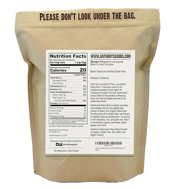1 Anthony's Organic Maca Root Powder, 1 lb, Gelatinized for Enhanced Bioavailability, Gluten Free & Non GMO (Pack of 1)