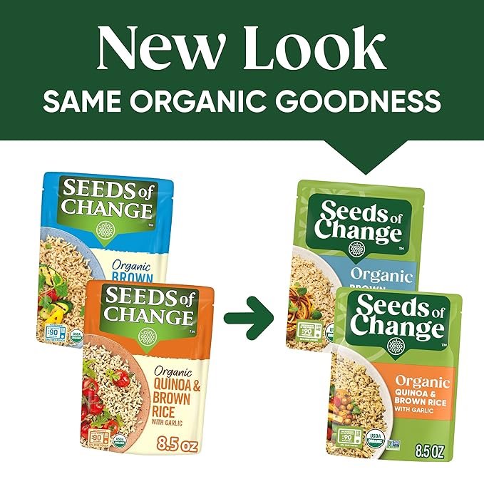 2 SEEDS OF CHANGE Organic Rice Variety Pack Quinoa and Brown Rice with Garlic & Whole Grain Brown Basmati Rice 8.5 oz. (Pack of 6)