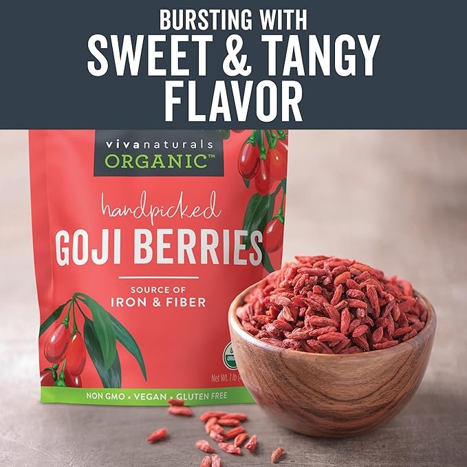 1 Viva Naturals Organic Dried Goji Berries, 16 oz (1 lb) Non-GMO and Vegan Wolfberries, Perfect for Baking, Smoothies, Teas and Snacks, Goji Berries Organic