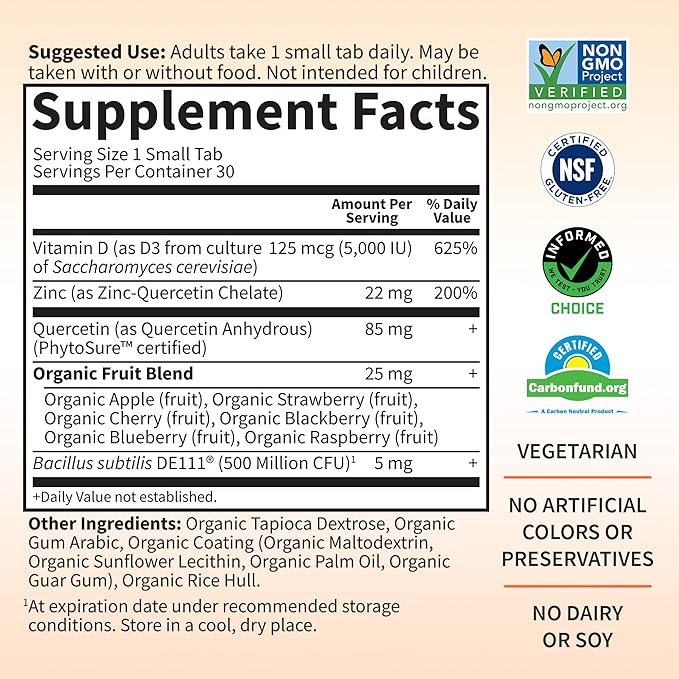 4 Garden of Life Quercetin Zinc Once Daily Immune Support Supplement with Vitamin D3 for Bone Health, Breast Health & Skin Health, Dr Formulated - Gluten Free, Non GMO, Carbon Neutral – 30 Mini Tabs