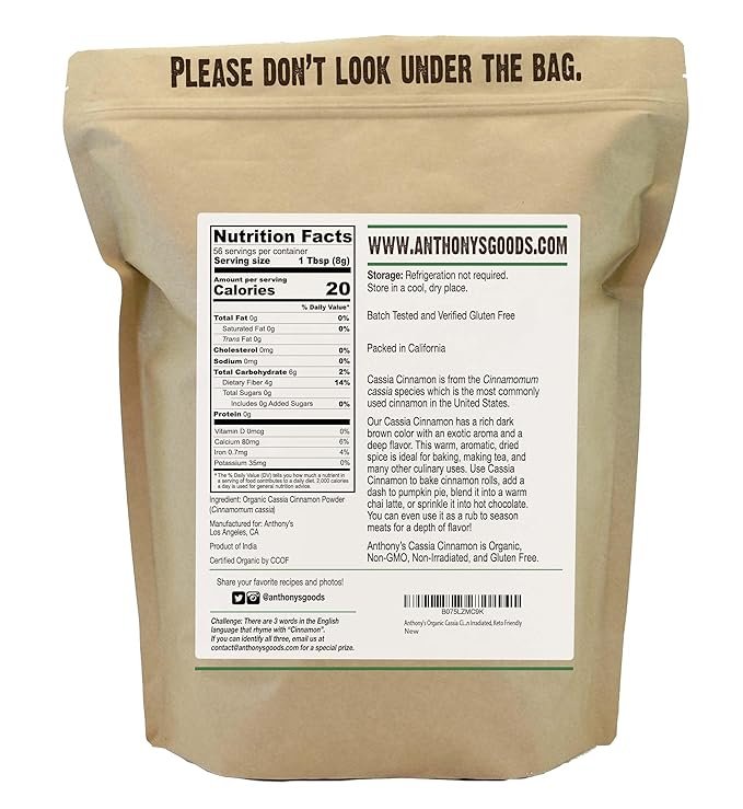 1 Anthony's Organic Cassia Cinnamon Powder, 1 lb, Ground, Gluten Free, Non GMO, Non Irradiated, Keto Friendly