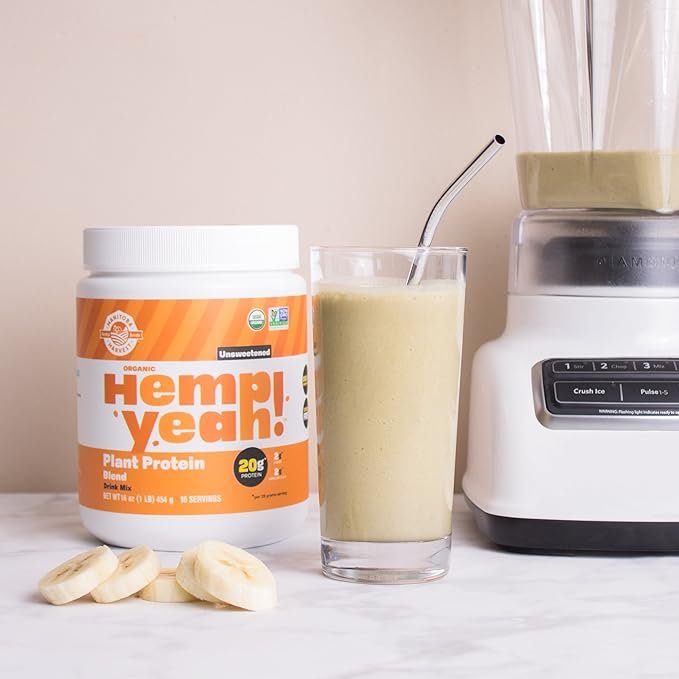 4 Manitoba Harvest Hemp Yeah! Organic Plant-Based Protein Powder with 20g of Complete Plant, 2g of Fiber & 2g Omegas 3&6, Non-GMO, Vegan, Unsweetened, 16 Oz, Packaging May Vary