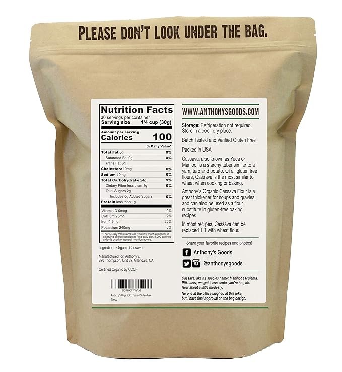 1 Anthony's Organic Cassava Flour, 2 lb, Batch Tested Gluten Free, Vegan, Non GMO