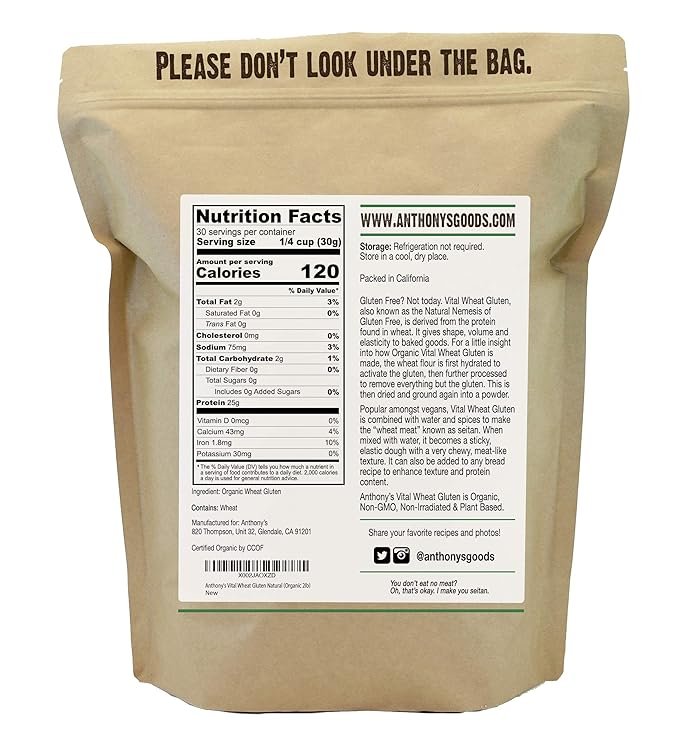1 Anthony's Organic Vital Wheat Gluten, 2 lb, High in Protein, Vegan, Non GMO, Keto Friendly, Low Carb