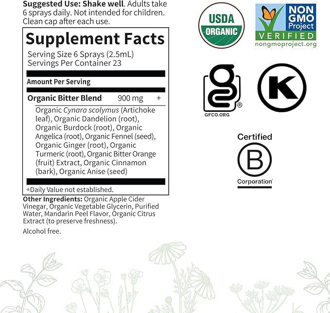 5 Garden of Life Organics Liver Bitters Detox Spray, Liver Detox Herbal Bitters Artichoke Dandelion Burdock in Apple Cider Vinegar, Liver Cleanse Supplements for Digestive Health, 2 fl oz Liquid