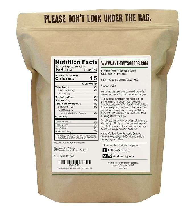 1 Anthony's Organic Beet Root Juice Powder, 1 lb, Gluten Free, Non GMO, Vegan Friendly