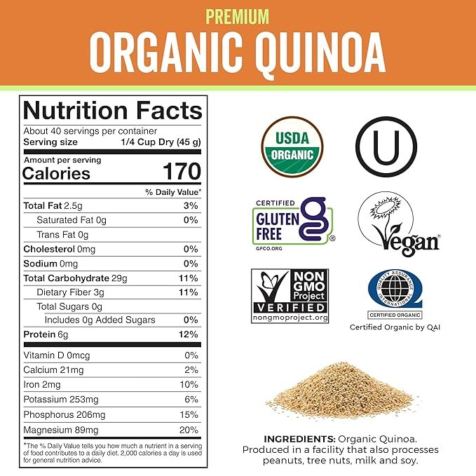 1 Viva Naturals Organic Quinoa, 4 lb - Plant Based Protein, Fiber and Iron - Pre-Washed Whole Grain Rice and Pasta Substitute for Quinoa Salad - USDA Organic, Gluten Free, Vegan, Non-GMO and Kosher
