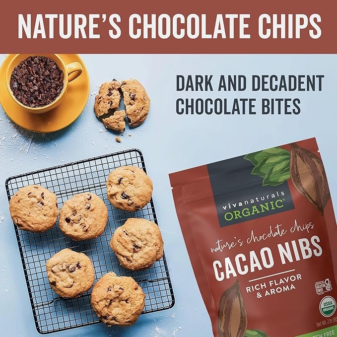 1 Viva Naturals Organic Cacao Nibs, 2 Lb - Certified Keto and Vegan Superfood, Perfect for Gluten Free Baking and Smoothie Topper, Premium Criollo Beans, Non-GMO