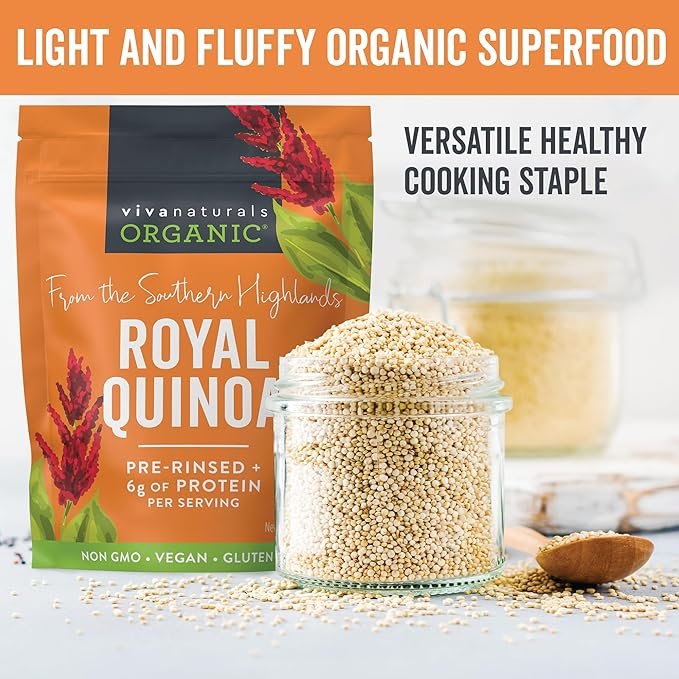 3 Viva Naturals Organic Quinoa, 4 lb - Plant Based Protein, Fiber and Iron - Pre-Washed Whole Grain Rice and Pasta Substitute for Quinoa Salad - USDA Organic, Gluten Free, Vegan, Non-GMO and Kosher