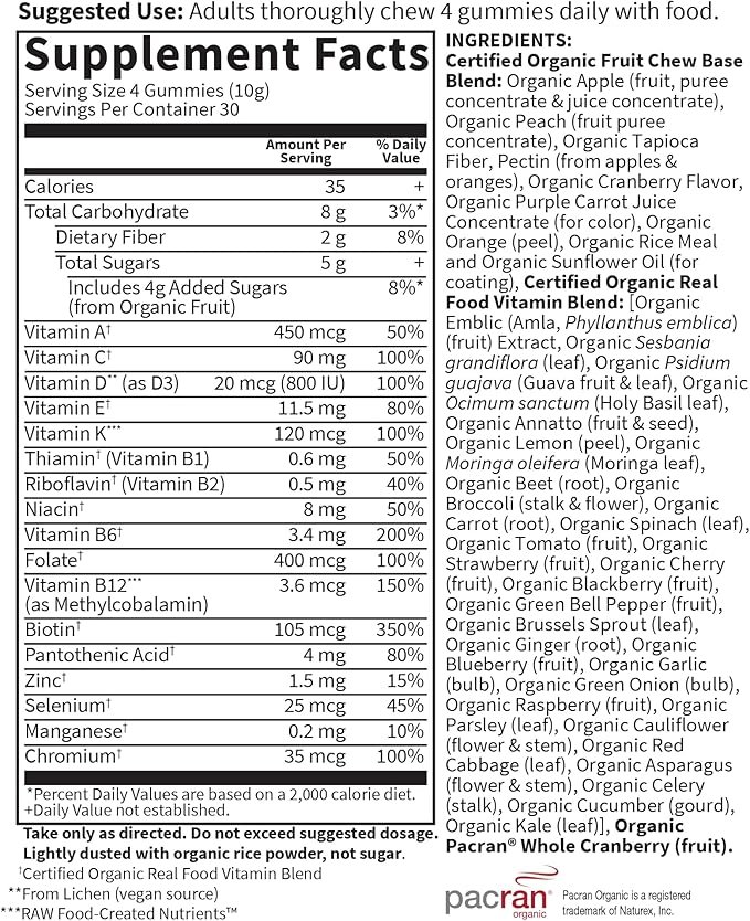 5 Garden of Life Organics Women's Gummy Vitamins - Berry - Certified Organic, Non-GMO, Vegan, Kosher Complete Multi - Methyl B12, C & D3 - Gluten, Soy & Dairy Free, 120 Real Fruit Gummies