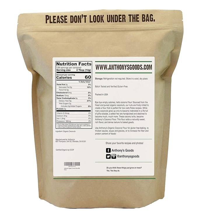 2 Anthony's Organic Coconut Flour, 4 lb, Batch Tested Gluten Free, Non GMO, Vegan, Keto Friendly