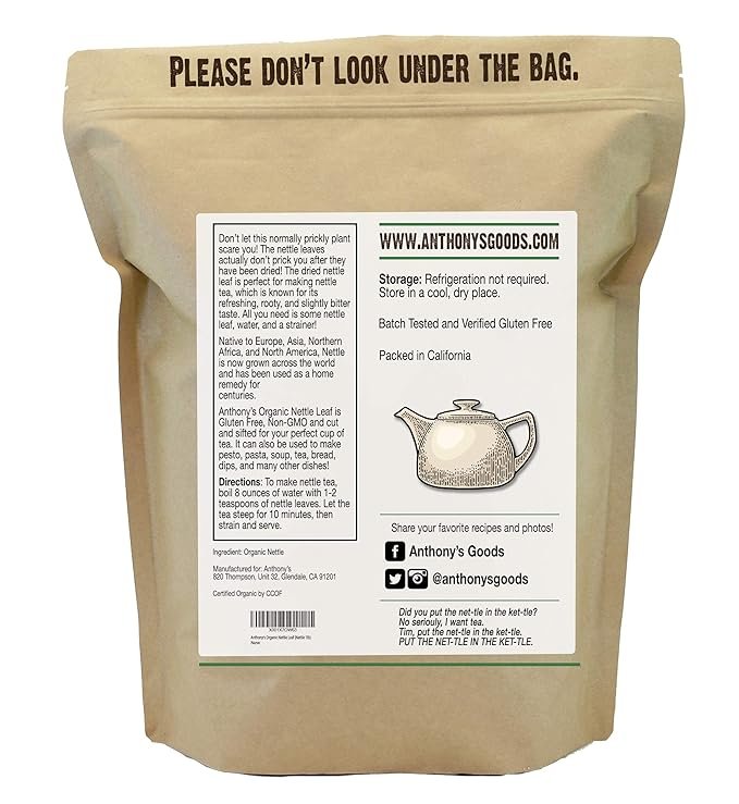 1 Anthony's Organic Nettle Leaf, 1 lb, Gluten Free, Non GMO, Cut & Sifted, Non Irradiated, Keto Friendly