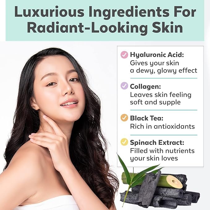 2 Viva Naturals Charcoal Face Mask Set (8 Pack) - Collagen & Hyaluronic Acid Face Mask for Skin Care - Moisturize and Brighten with 4 Varieties of Facial Sheet Mask