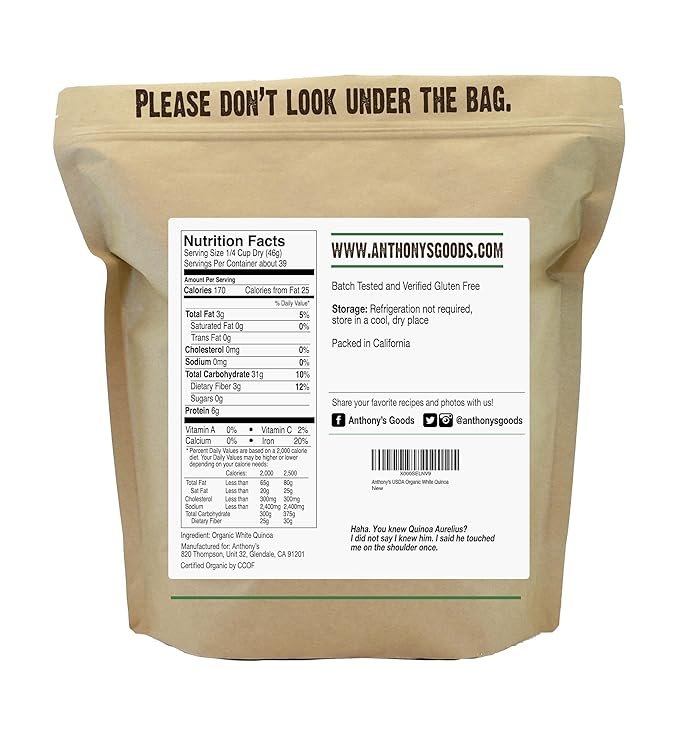 1 Anthony's Organic White Whole Grain Quinoa, 4 lb, Gluten Free & Non GMO