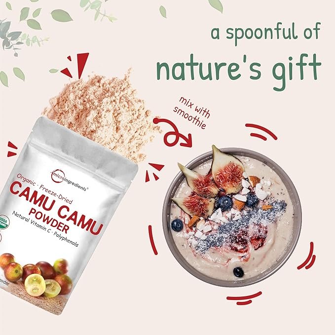 5 Organic Camu Camu Powder, 12 oz | High Natural Vitamin C Level | Fresh Freeze-Dried Berries Source | No GMOs, Vegan Friendly