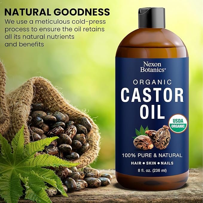 5 Nexon Botanics Organic Castor Oil 8 fl oz - Castor Oil Organic Cold Pressed Unrefined - Aceite De Ricino Organico - For Skin Care, Hair Care, Eyelashes, Eyebrows, Body