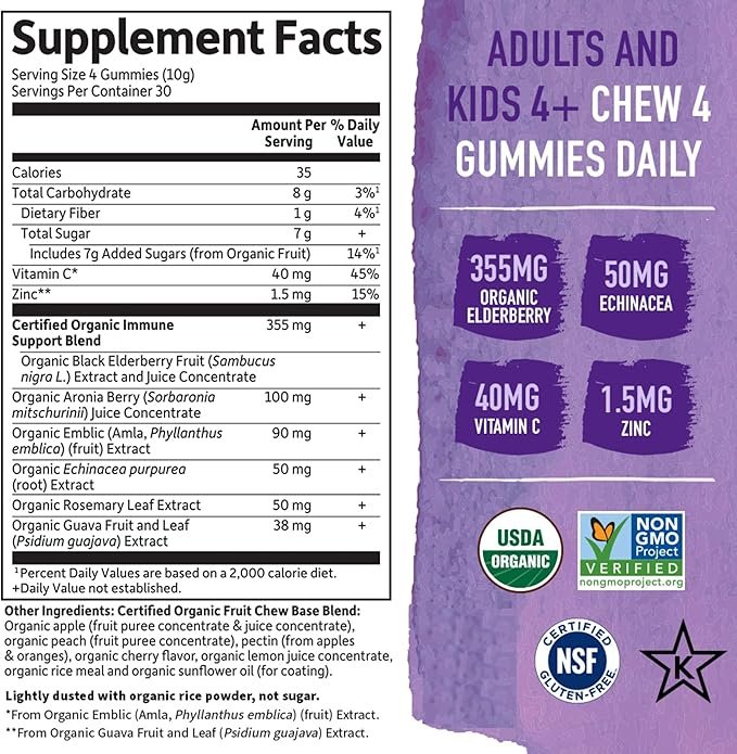 5 Garden of Life Organics Elderberry Gummies for Adults & Kids - Immune Support Supplement with Organic Fruit, Herbal Blend, Elderberry, Echinacea, Zinc, Vitamin C, 120 Vegan Gluten Free Gummies