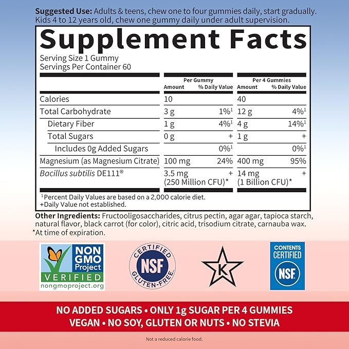 4 Garden of Life - Dr Formulated Magnesium Citrate Supplement with Prebiotics & Probiotics for Stress, Sleep & Recovery - Vegan, Gluten Free, Kosher, Non-GMO, No Added Sugars – 60 Raspberry Gummies