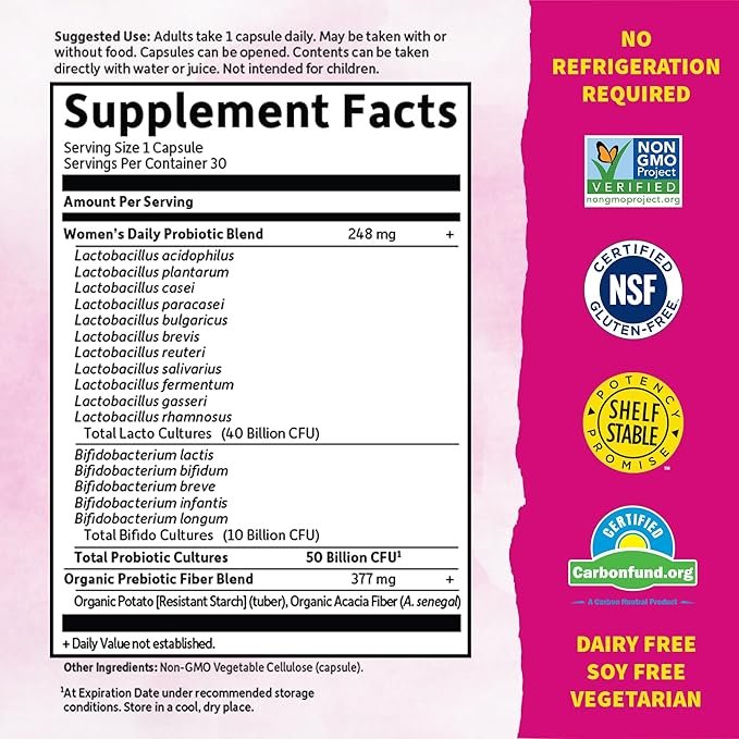 4 Garden of Life Once Daily Dr. Formulated Probiotics for Women 50 Billion CFU 16 Probiotic Strains with Organic Prebiotics for Digestive, Vaginal & Immune Health, Dairy Free, Shelf Stable 30 Capsules