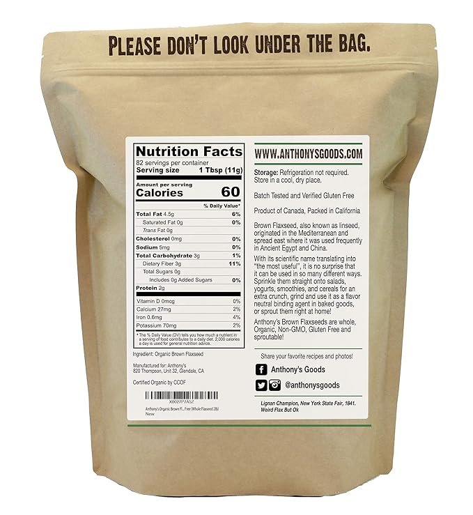 1 Anthony's Organic Brown Whole Flaxseed, 2 lb, Batch Tested and Gluten Free, Raw, Non GMO, Sproutable, Keto Friendly